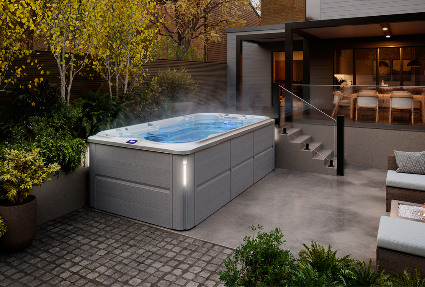 backyard ideas for small yard with swim spa, swim spa for small yards