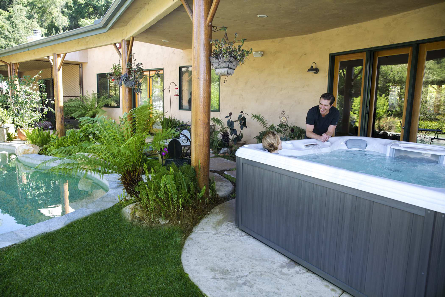 hot tub by pool